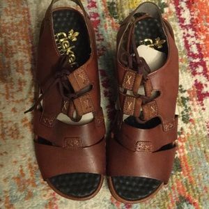 Rieker Brown Leather Tie Sandals 8m eur 40 New